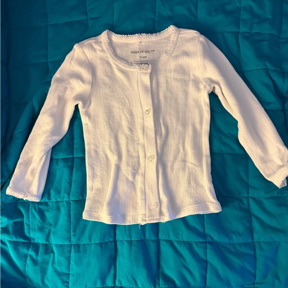 Posh Peanut Pointelle White Button-Up Cardigan 18-24 GUC